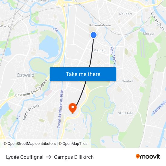 Lycée Couffignal to Campus D'Illkirch map