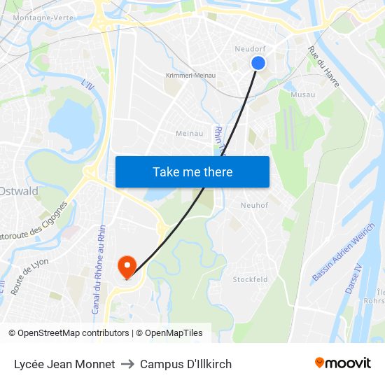 Lycée Jean Monnet to Campus D'Illkirch map