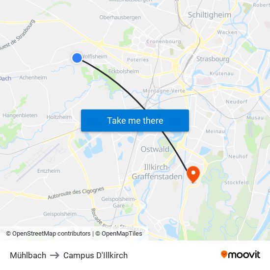 Mühlbach to Campus D'Illkirch map