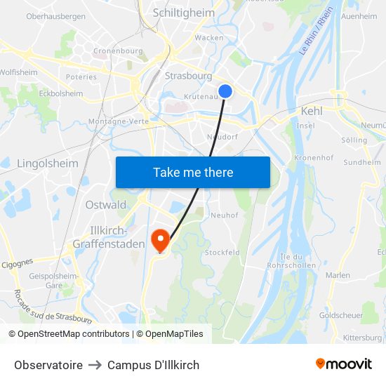 Observatoire to Campus D'Illkirch map