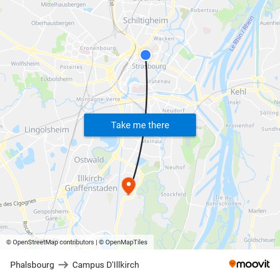 Phalsbourg to Campus D'Illkirch map