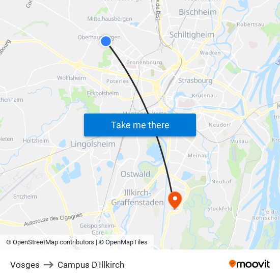 Vosges to Campus D'Illkirch map