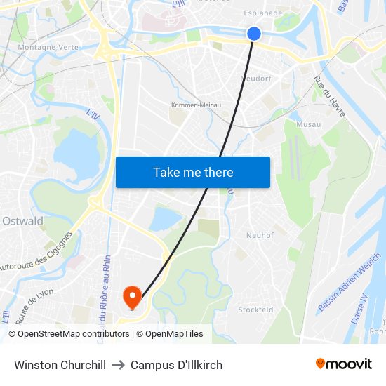 Winston Churchill to Campus D'Illkirch map