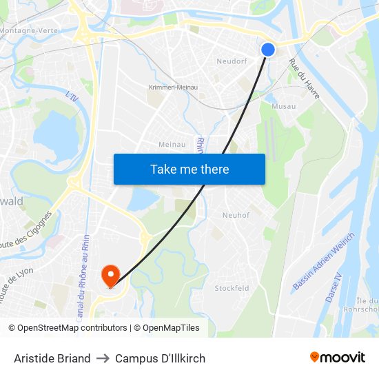 Aristide Briand to Campus D'Illkirch map