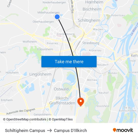 Schiltigheim Campus to Campus D'Illkirch map