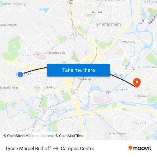 Lycée Marcel Rudloff to Campus Centre map