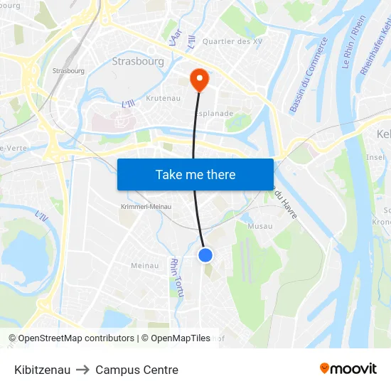 Kibitzenau to Campus Centre map