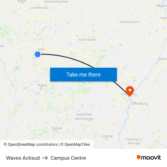 Waves Actisud to Campus Centre map