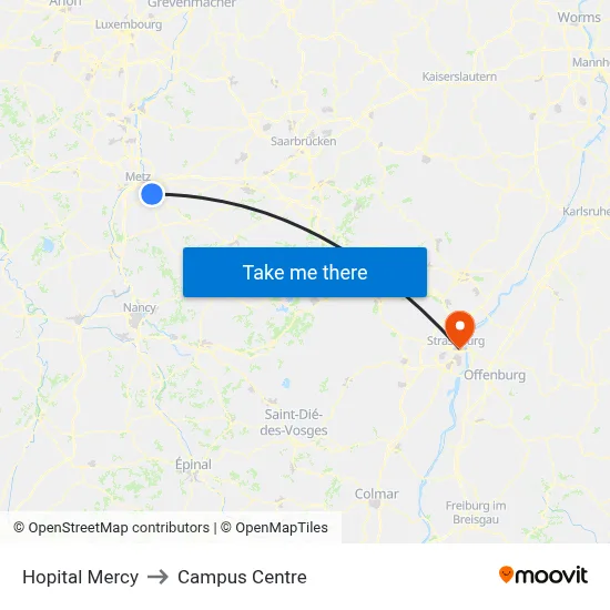 Hopital Mercy to Campus Centre map