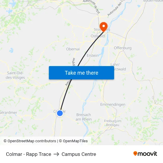 Colmar - Rapp Trace to Campus Centre map