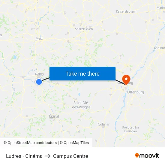 Ludres - Cinéma to Campus Centre map