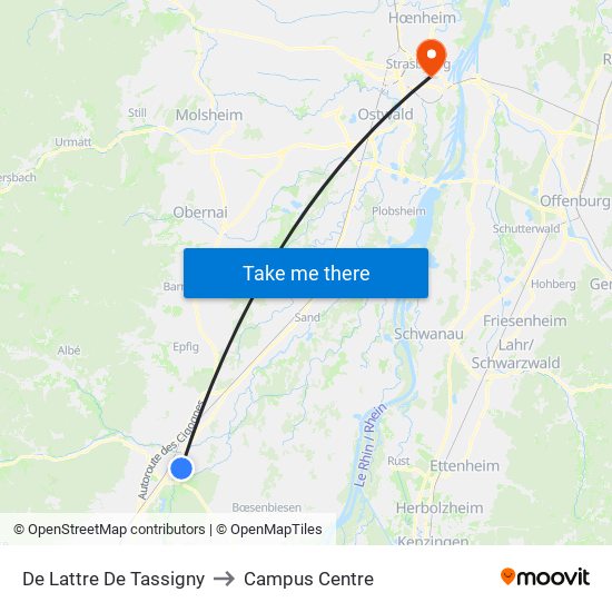 De Lattre De Tassigny to Campus Centre map