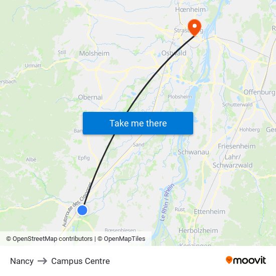 Nancy to Campus Centre map
