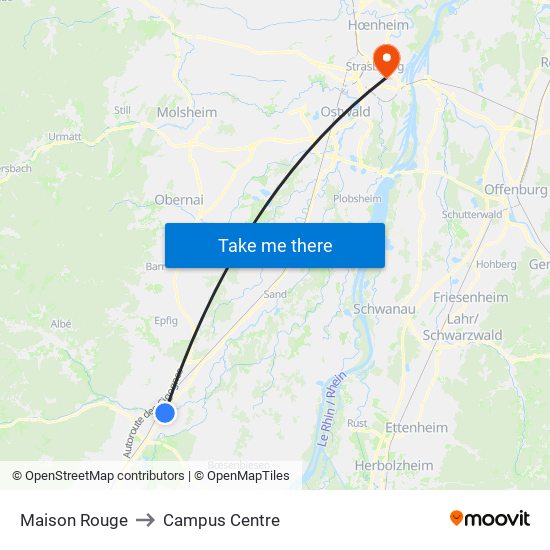 Maison Rouge to Campus Centre map