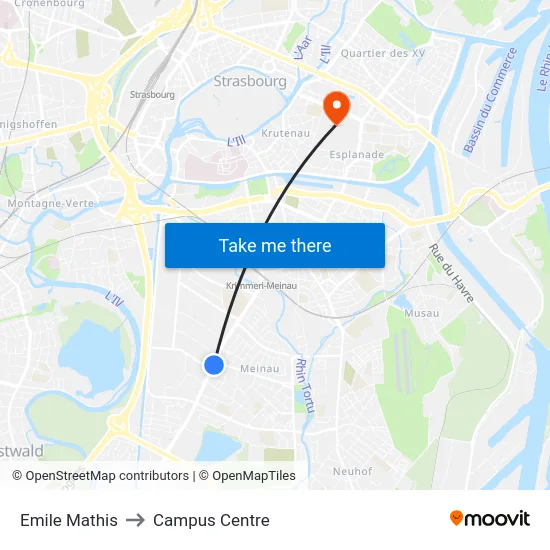 Emile Mathis to Campus Centre map