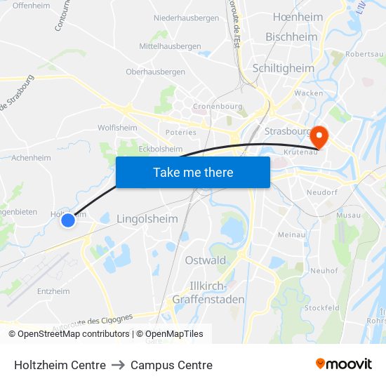 Holtzheim Centre to Campus Centre map