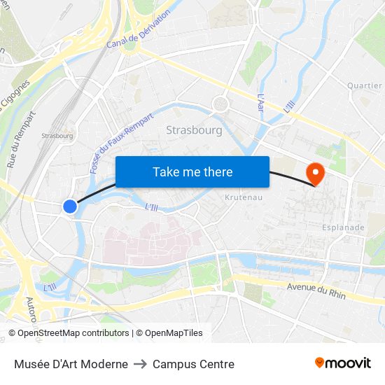 Musée D'Art Moderne to Campus Centre map