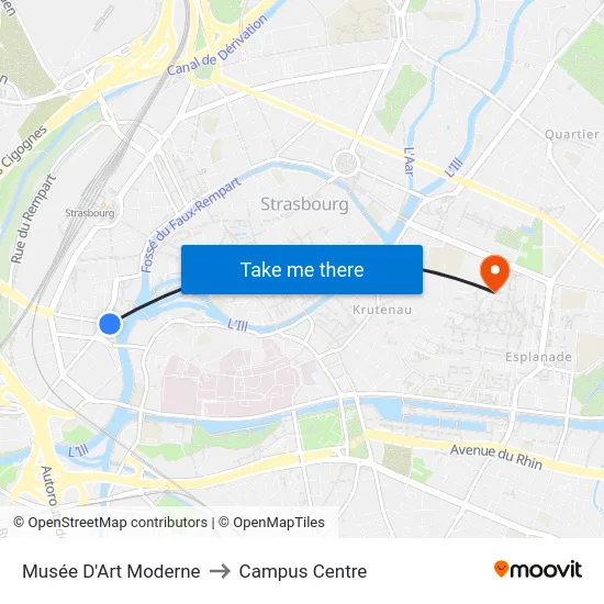 Musée D'Art Moderne to Campus Centre map