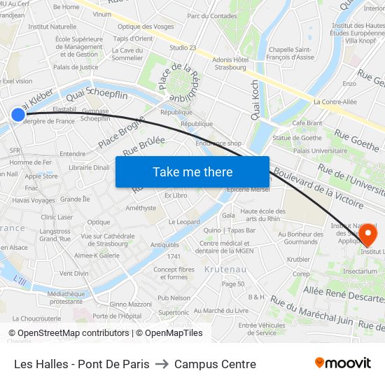 Les Halles - Pont De Paris to Campus Centre map