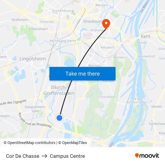 Cor De Chasse to Campus Centre map