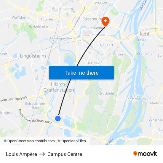Louis Ampère to Campus Centre map
