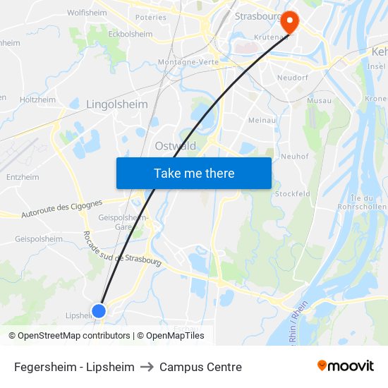 Fegersheim - Lipsheim to Campus Centre map