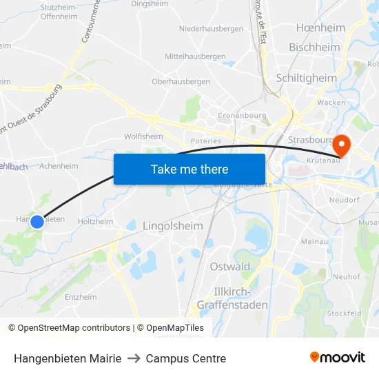 Hangenbieten Mairie to Campus Centre map