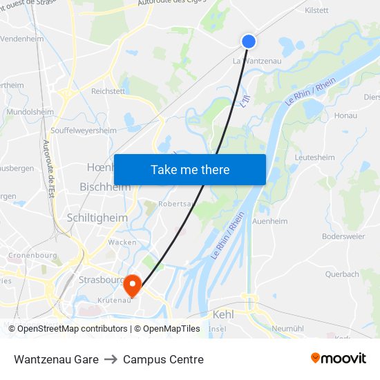 Wantzenau Gare to Campus Centre map