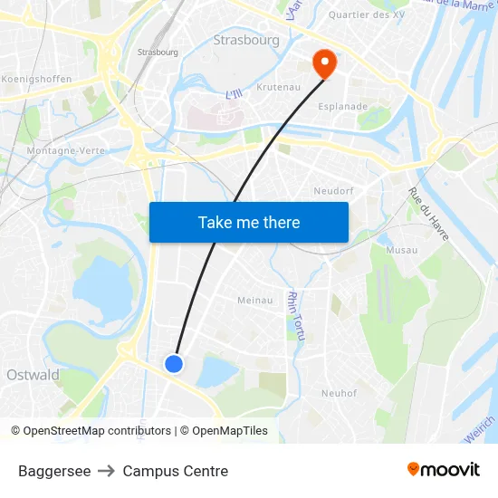 Baggersee to Campus Centre map