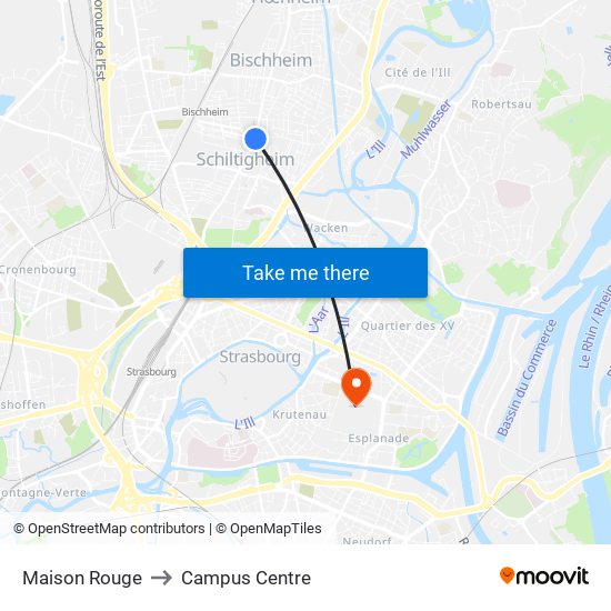 Maison Rouge to Campus Centre map