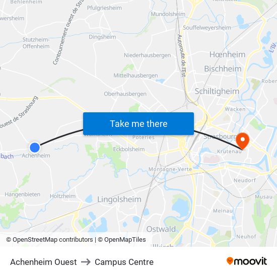 Achenheim Ouest to Campus Centre map