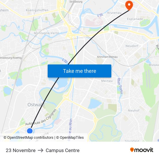 23 Novembre to Campus Centre map