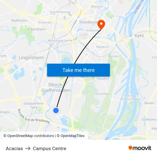 Acacias to Campus Centre map
