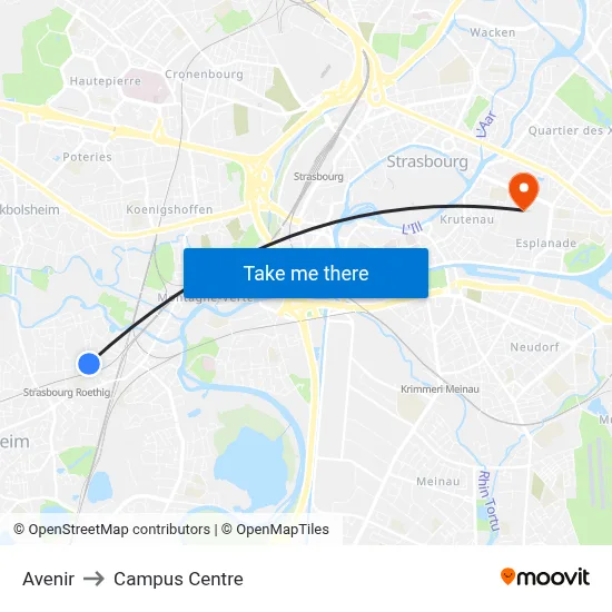 Avenir to Campus Centre map