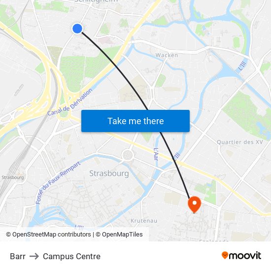 Barr to Campus Centre map