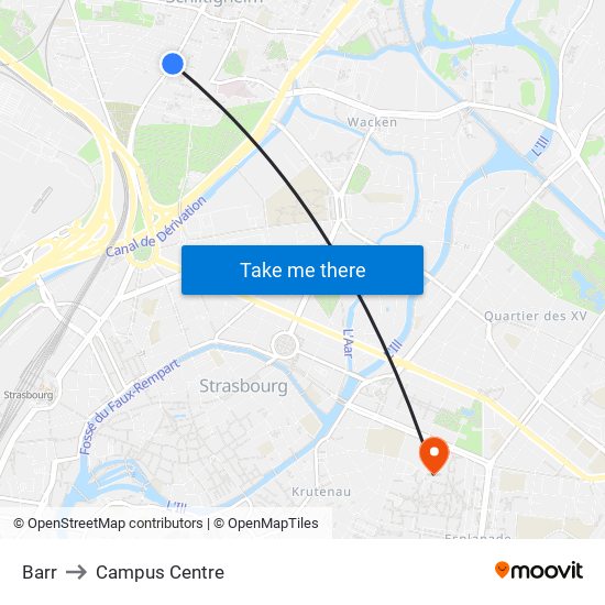 Barr to Campus Centre map