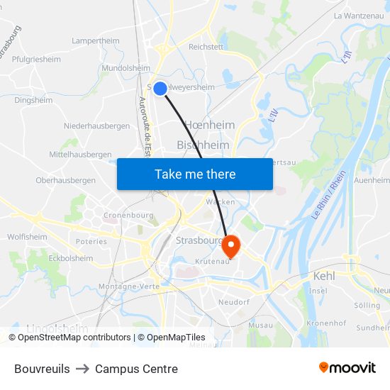 Bouvreuils to Campus Centre map