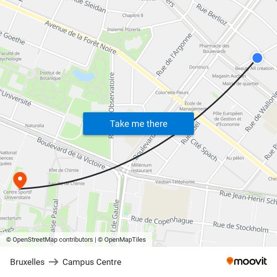 Bruxelles to Campus Centre map
