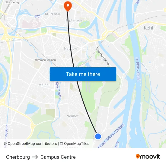 Cherbourg to Campus Centre map