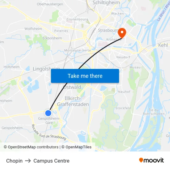 Chopin to Campus Centre map