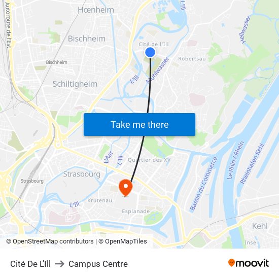 Cité De L'Ill to Campus Centre map