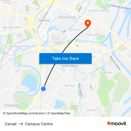 Carsat to Campus Centre map