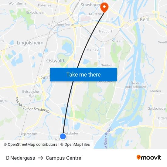 D'Nedergass to Campus Centre map