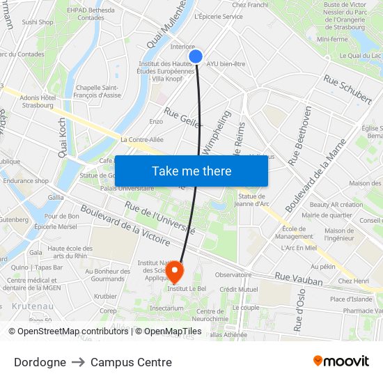 Dordogne to Campus Centre map