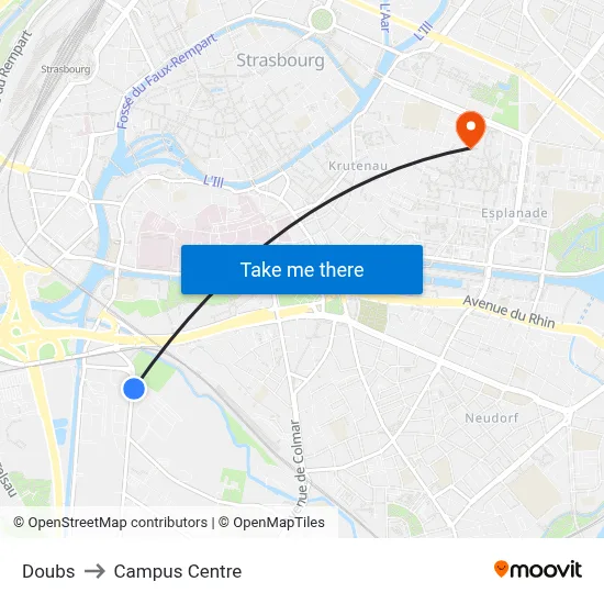 Doubs to Campus Centre map