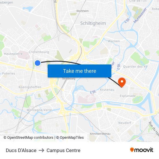 Ducs D'Alsace to Campus Centre map