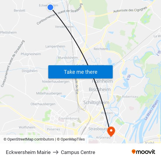 Eckwersheim Mairie to Campus Centre map