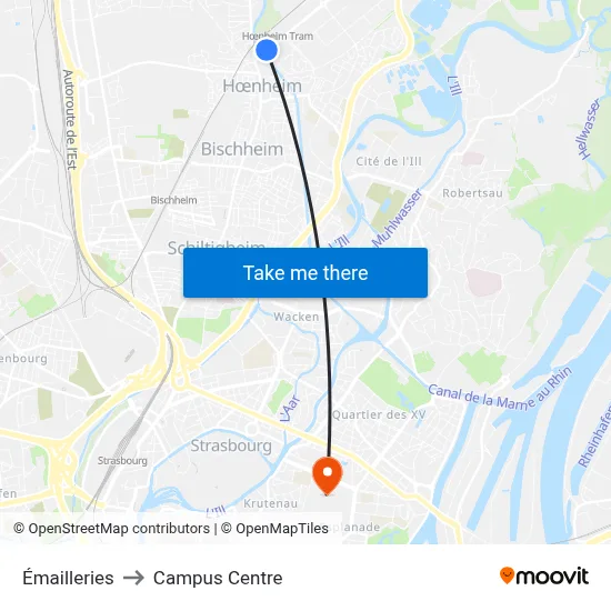 Émailleries to Campus Centre map