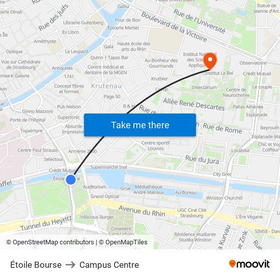 Étoile Bourse to Campus Centre map