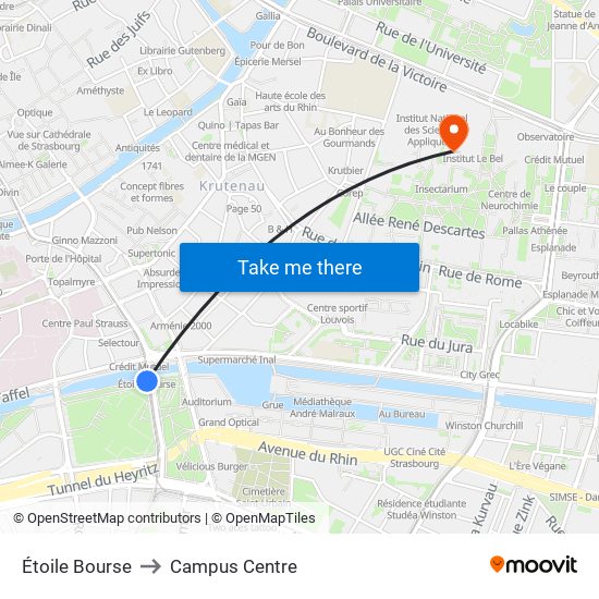 Étoile Bourse to Campus Centre map